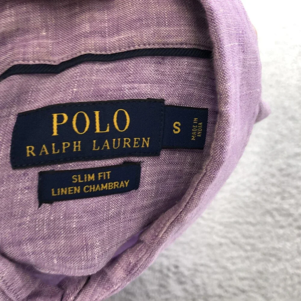 Polo Ralph Lauren Shirt Mens Small Purple Linen Long Sleeve Button Up Slim Fit